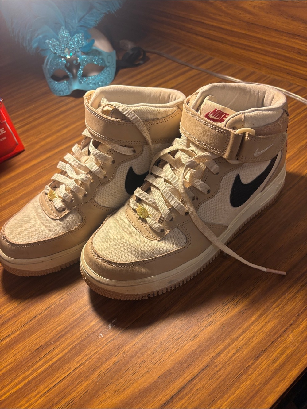 Nike airforce 1 Mid 07 LX Izakaya pale ivory, beige and Black High Top Sneakers